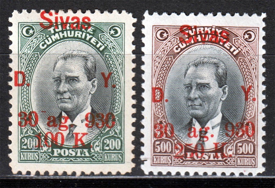 Turkey 1930, Sivas Railways, Key values, OG, Mint hinged