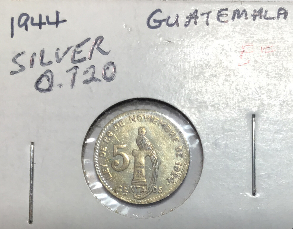 Guatemala 1944 5 Centavos Silver Coin + UNCIRCULATED + 🇬🇹 ✅️