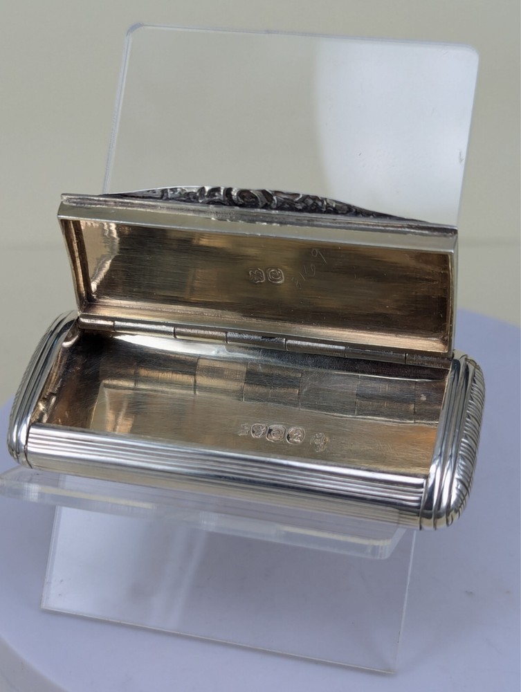 1820 Georgian solid silver long box gilt interior pill box or snuff box
