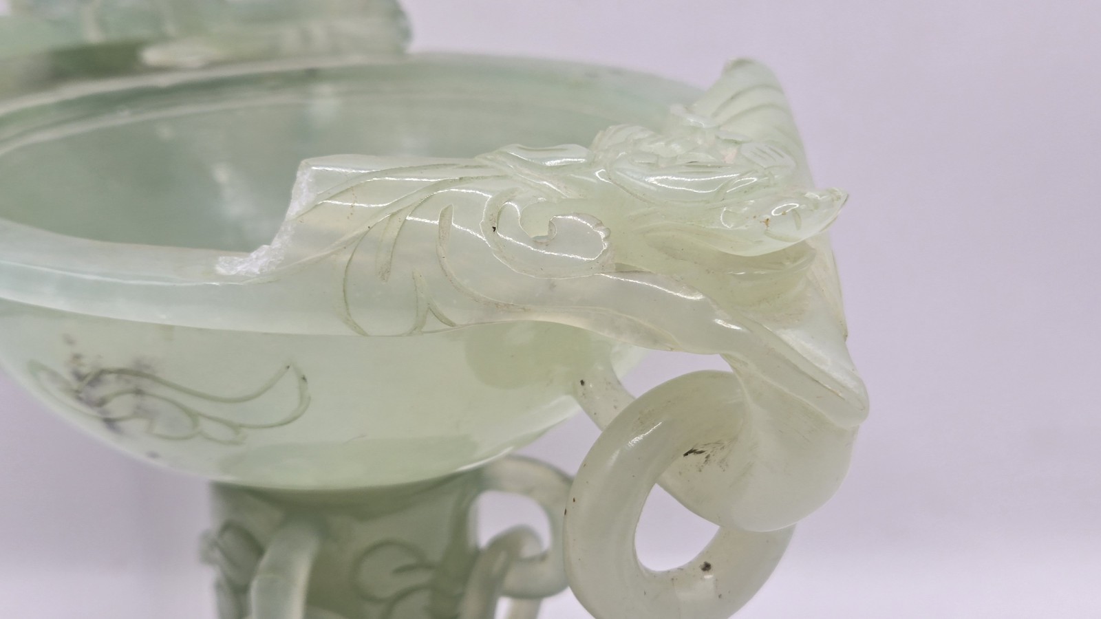 Vintage Chinese Jade Carved Foo Dog Incense Burner 8" x 7.5" READ FOR FAULTS