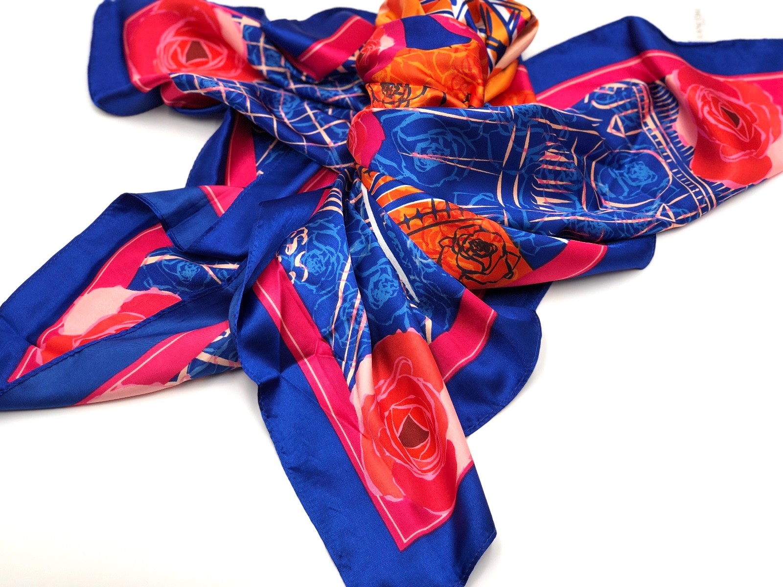 New in Box! Lancome Paris Rose Flower Print Square Scarf ~ Size 35" x 35"