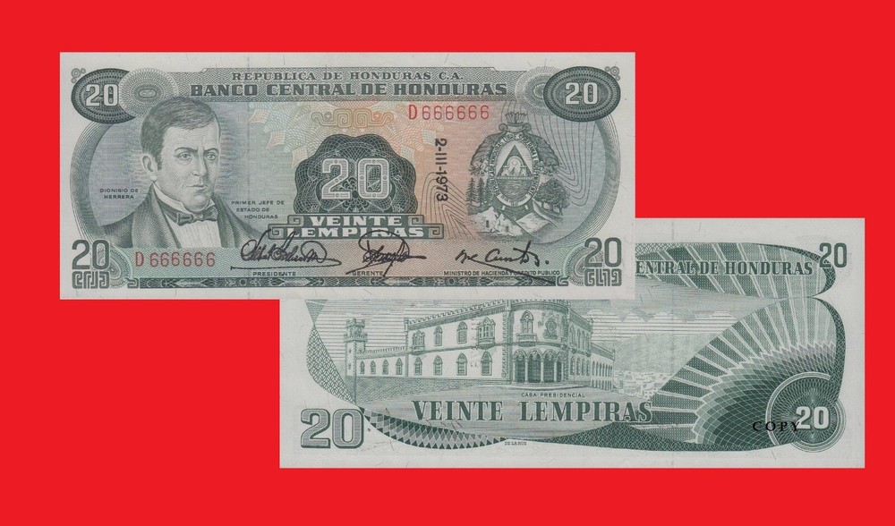 HONDURAS 20 LEMPIRAS 1973    - Copy