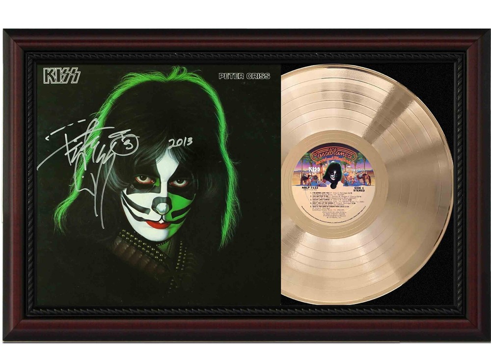 Peter Criss Framed Cherry wood Reproduction Signature LP Record Display.
