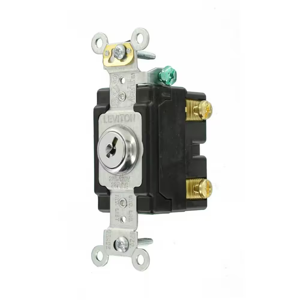 20 Amp Single-Pole Key Lock Switch, Quiet Toggle, Black, Industrial Grade and He