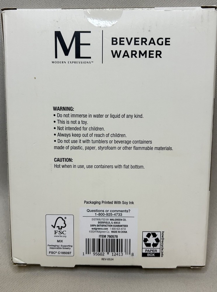 Modern Expressions WHITE Beverage Warmer USB charging NIB