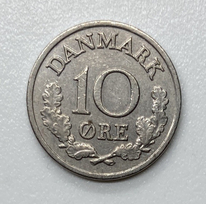 1965 Denmark 10 Øre Coin - KM# 849