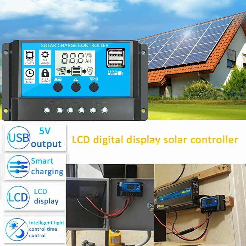 Solar Panel Charge Controller Regulator 12V/24V Auto 30A Battery Regulator LCD