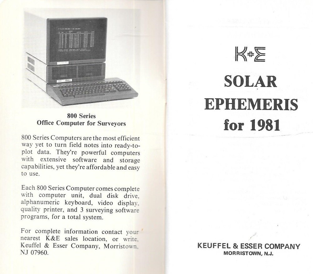 1981 KEUFFEL & ESSER SOLAR EPHEMERIS