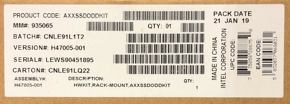 Intel AXXSSDODDKIT ODD Bay Bracket Kit for Single SSD Support NEW