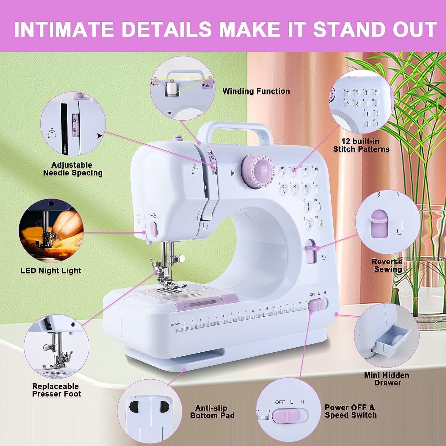 Portable Sewing Machine Electric Crafting Mending Machine 12 Built-In Stitches