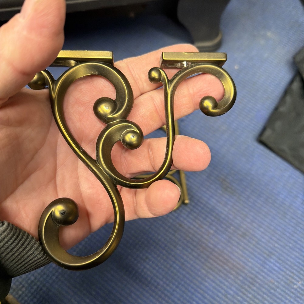 CB2- Two Brass Ornate Scrollwork Hooks Brackets Wall Mount Victorian Home