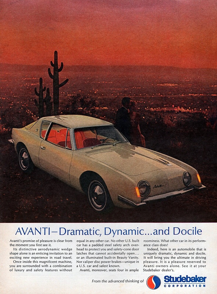 1963 Studebaker Avanti "Dramatic & Dynamic" Original Color Print Ad