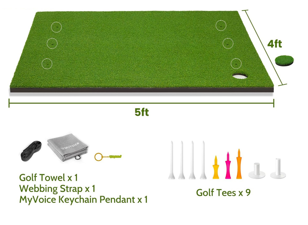 MyVoice Pro Thickened Golf Mat Set - 5x4ft, Non-Slip Base