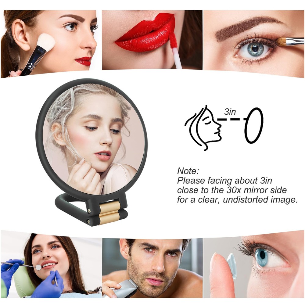 30X Magnifying Mirror Travel Hand Mirrors with Handle - Double Side Handheld