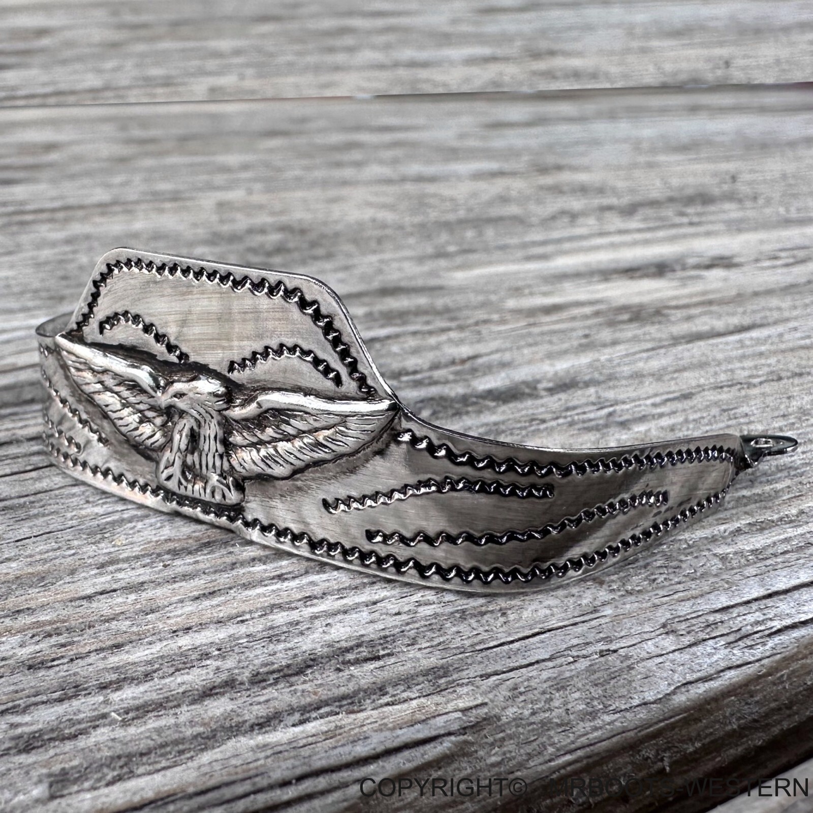 ALM-107TN-E Cowboy Boot Tip Square Toe Nickel & Black with Eagle