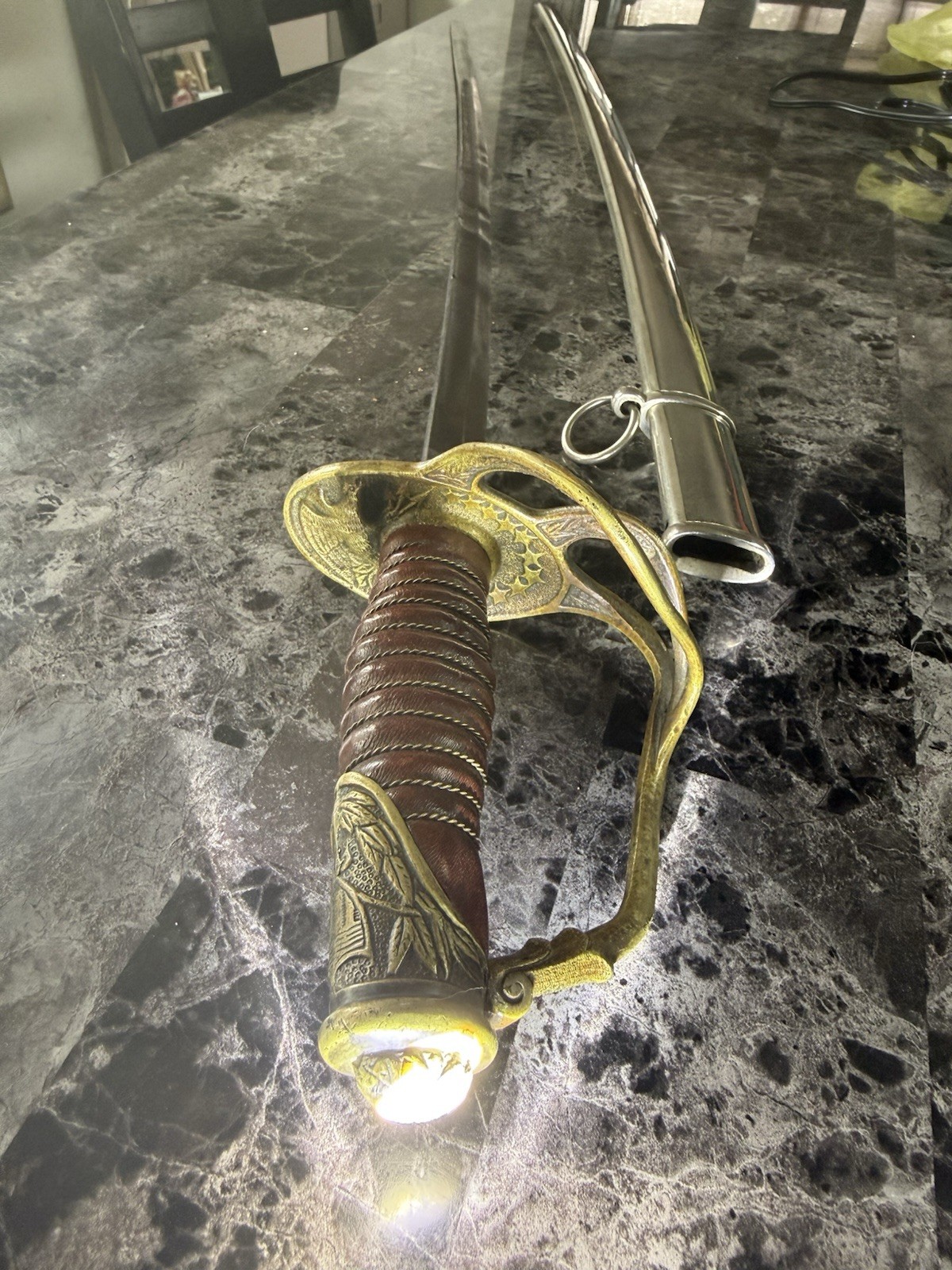 Model 1872 Springfield US Officer Sword Brass Guard with Nickel Scabbard