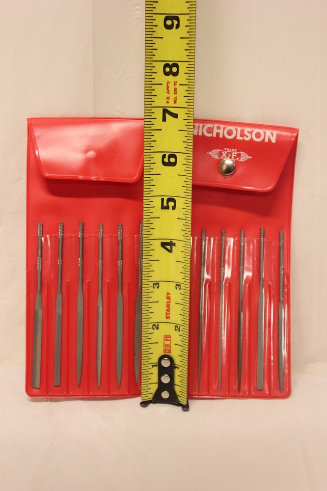 Nicholson Round Handle Needle File Set 37029 XP 4" 0 Cut Assorted 12 Pc. E3B4