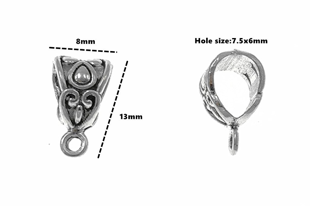 ALIMITOPIA 100pcs Alloy Beads Bails Connector for DIY Necklace Small, Silver