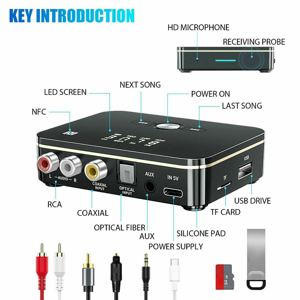 NFC Multi-Function Bluetooth Receiver Wireless 3.5mm AUX to 2RCA Audio Adapter A