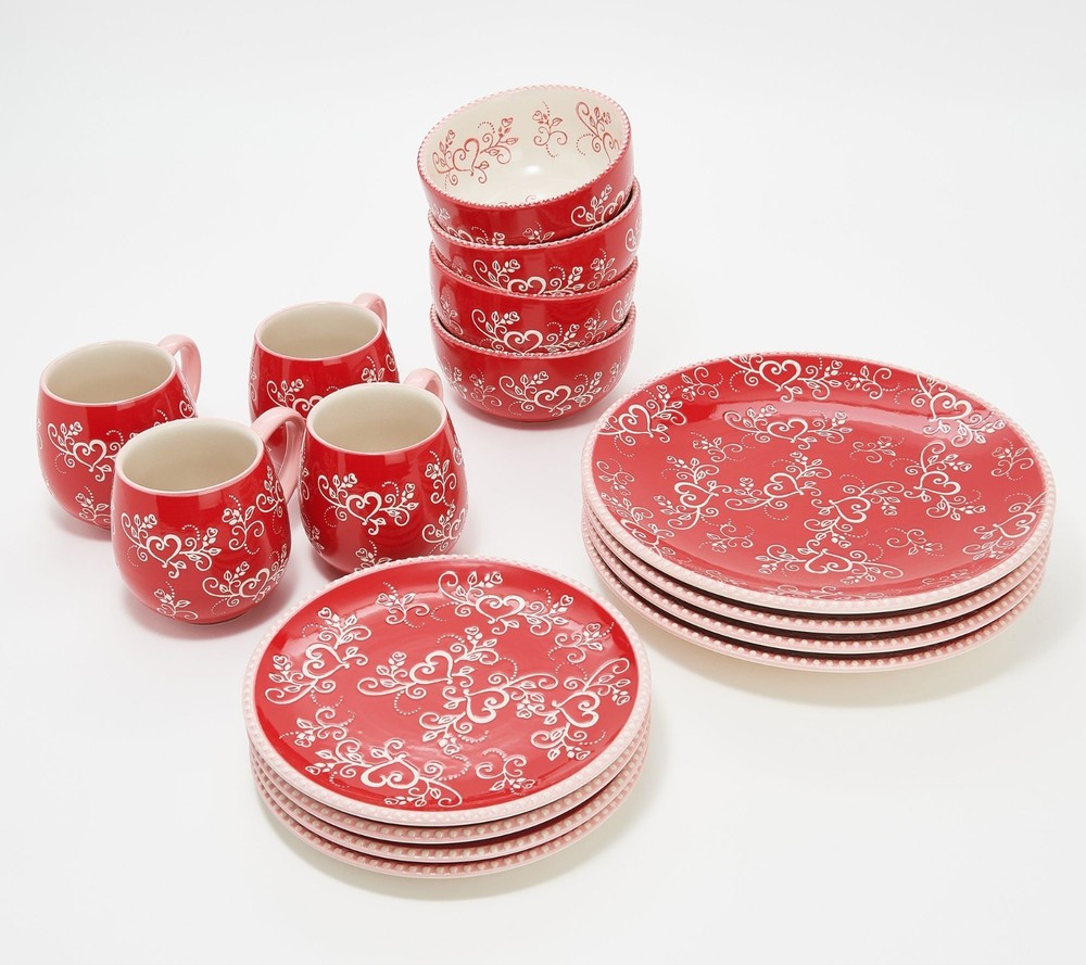 Temp-tations 16-Pc Essential Dinnerware Set, Plates,Mugs ROMANCE H221016