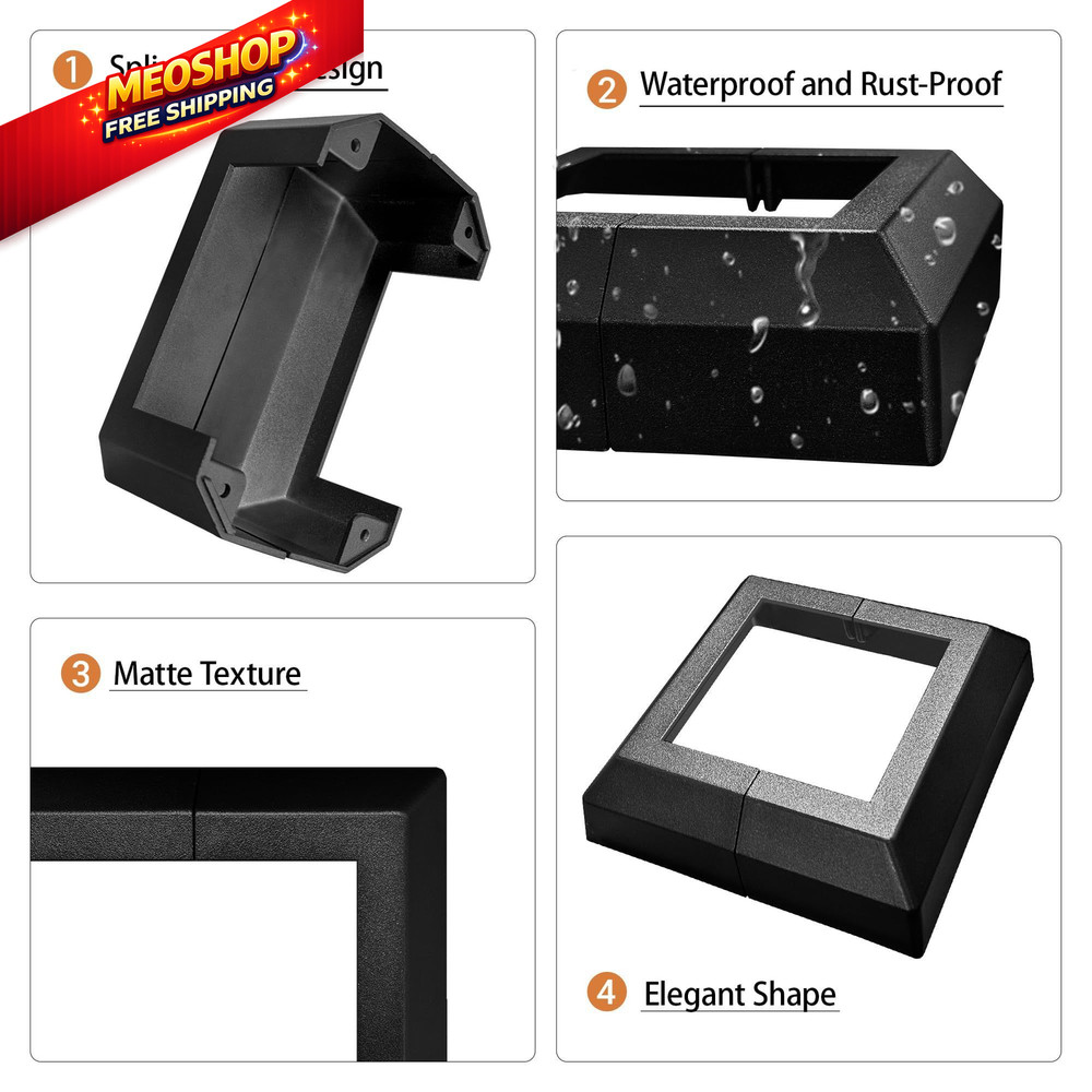 2 Pack 4X4IN Aluminum Split Deck Post Base Cover, 4"x4", Black