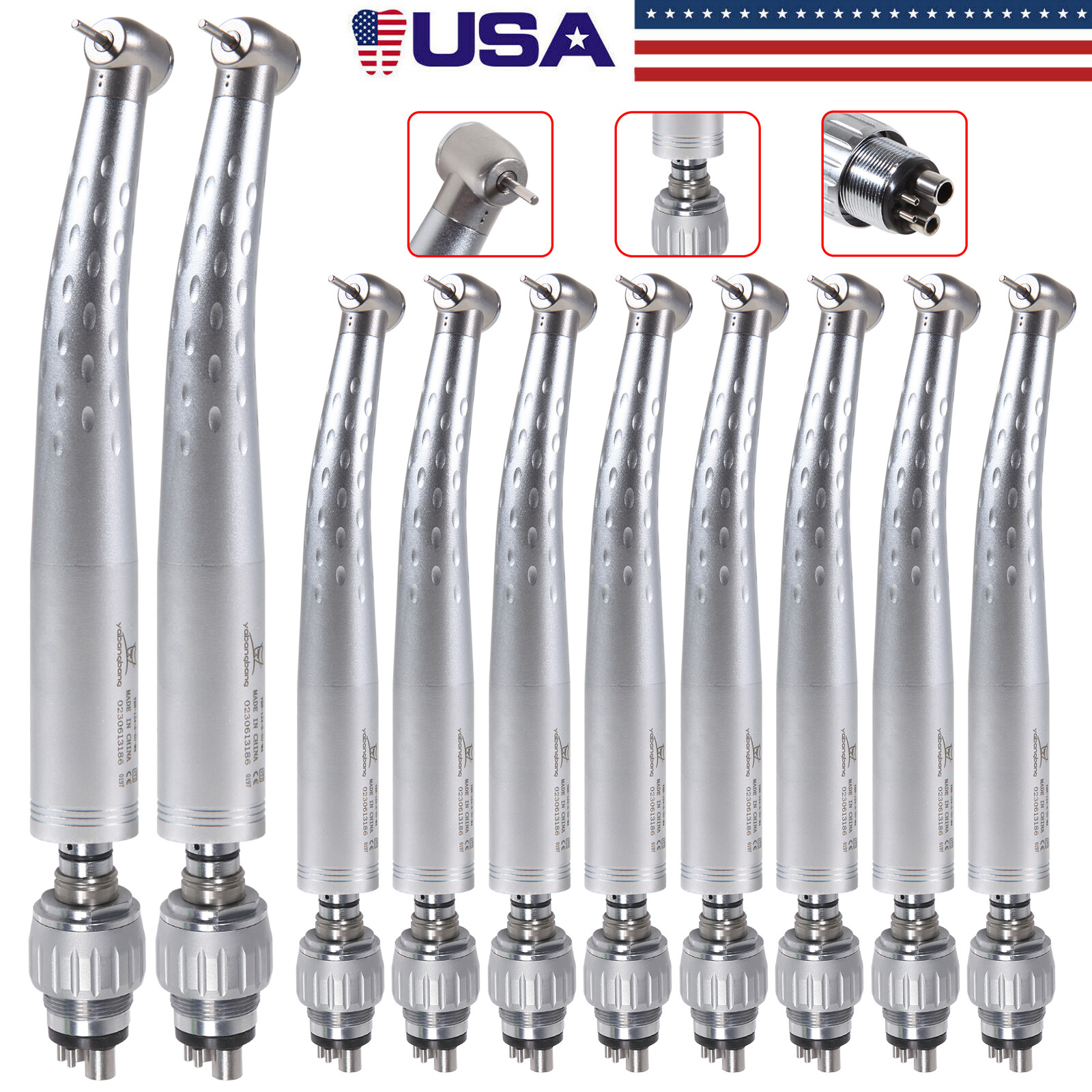 10 Pcs Dental High Speed Handpiece Standard Head Push w/ 4 Hole Coupler fit Kavo