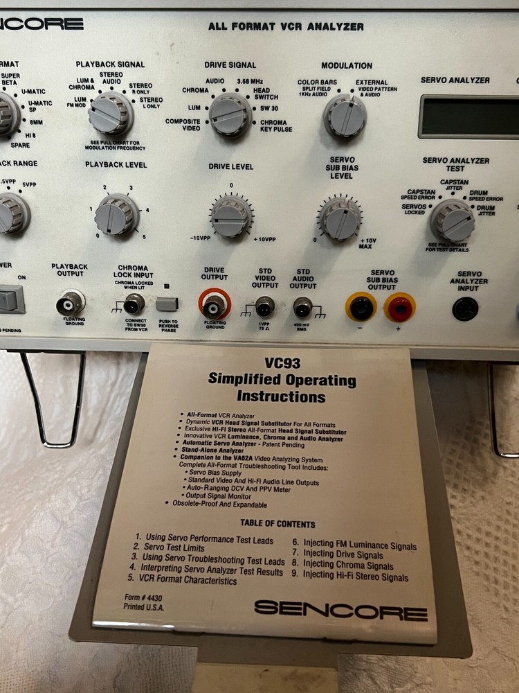Sencore VC93 All Format VCR Analyzer