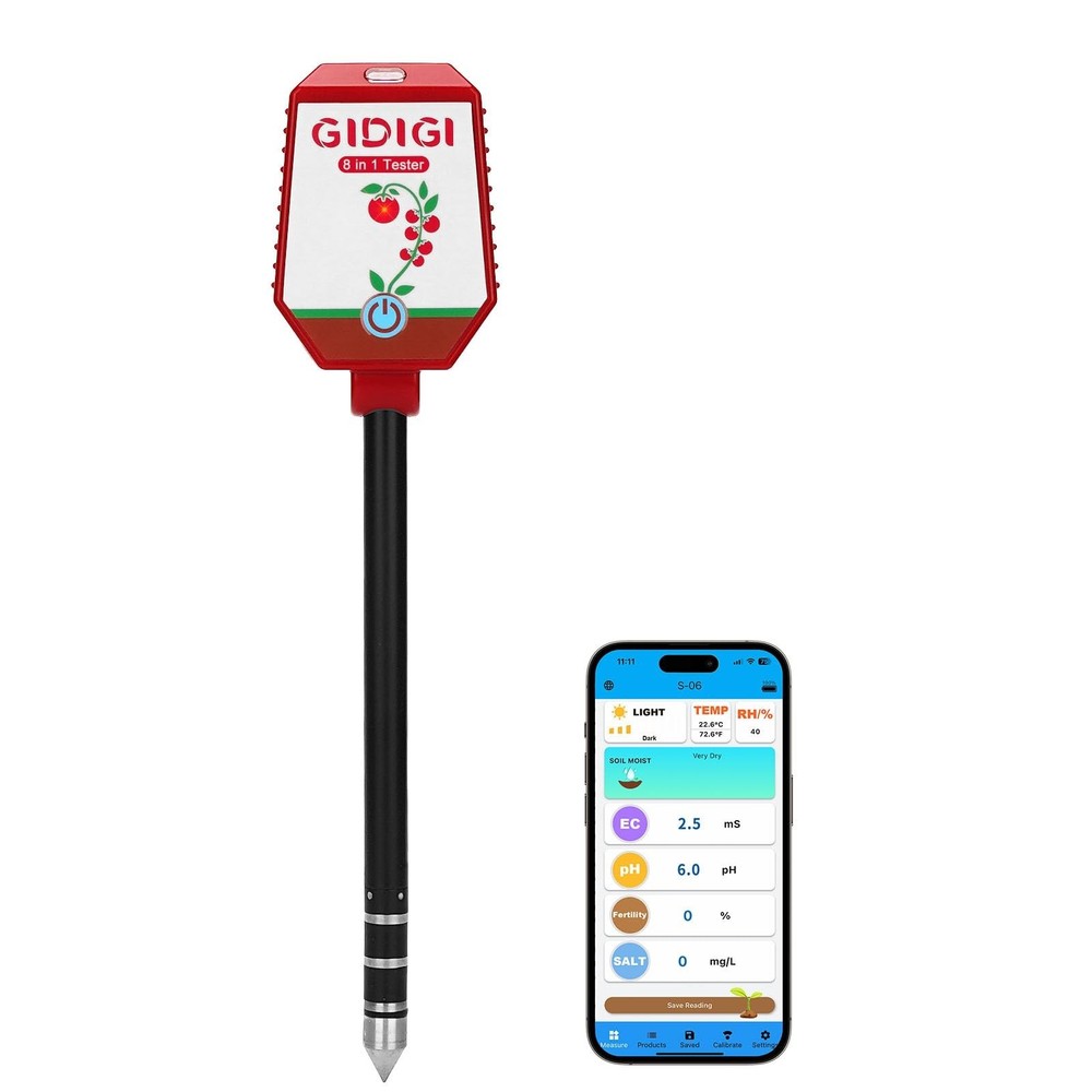 Soil pH Meter Smart Soil Moisture Meter with App Control Digital Soil Test Ki...