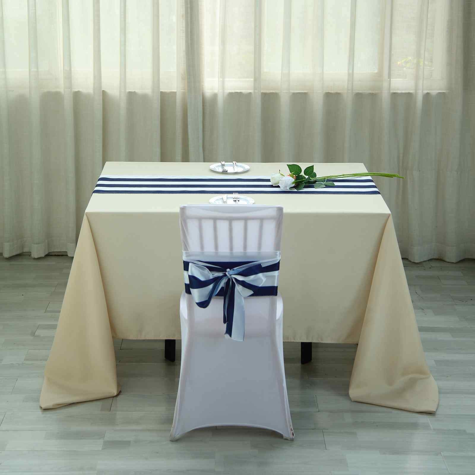 NAVY WHITE 12x108" Satin Stripes Table Top Runner Wedding Party Decorations