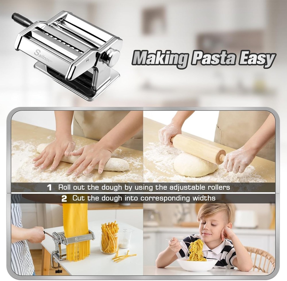 Pasta Maker Machine, 180 Roller Pasta Maker, 9 Adjustable Thickness Settings ...