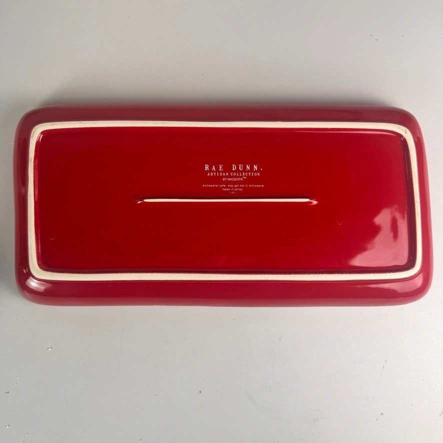 Rae Dunn Merry Christmas Red Ceramic Rectangular Serving Platter Tray Magenta