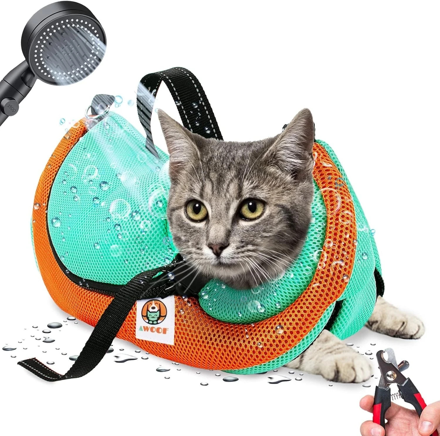 AWOOF Brand-Cat Grooming Bag-Adjustable Cat Bathing Bag-Anti Scratch Bite Device