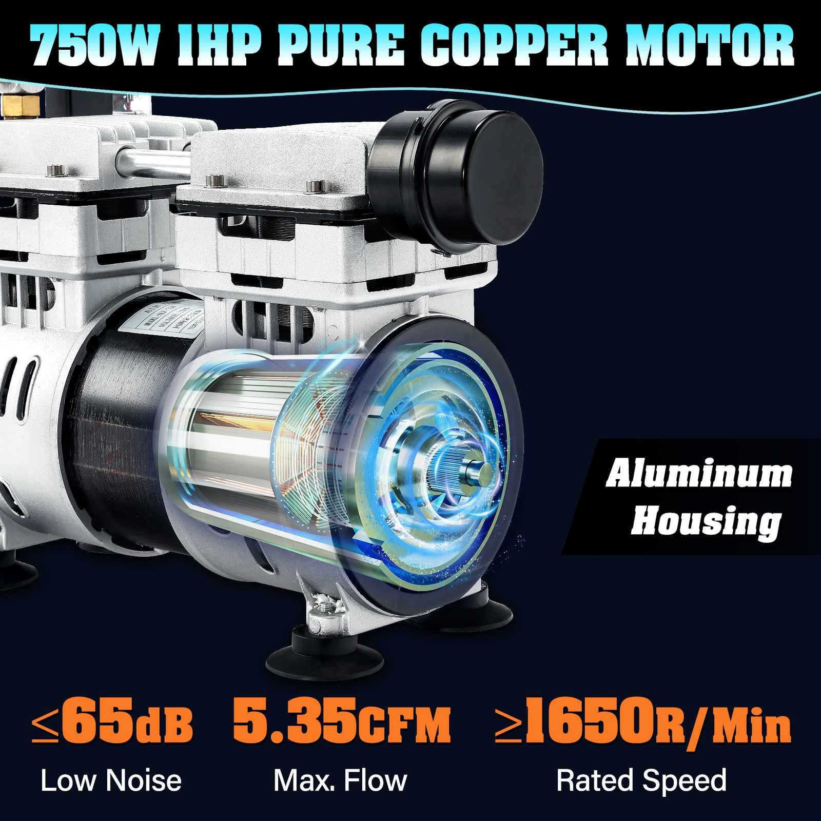 750W Pond Aerator 5.35CFM Lake Compressor Air Pump Aeration Diffuser Kit