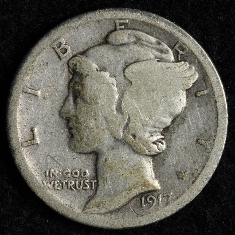 1917-D Mercury Silver Dime FINE E254 RAF