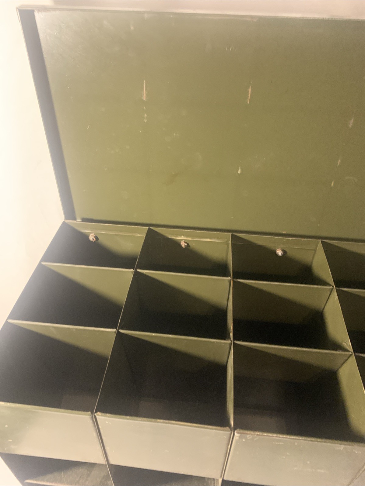 LYON Green Metal Steel Cabinet Parts Bin Tools Organizer Military