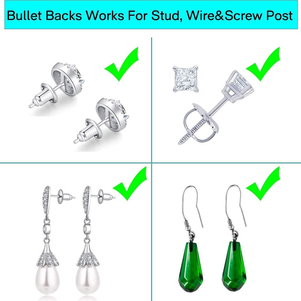 Locking Earring Backs for Studs,14k Plated White Gold Earrings Back for Studs...