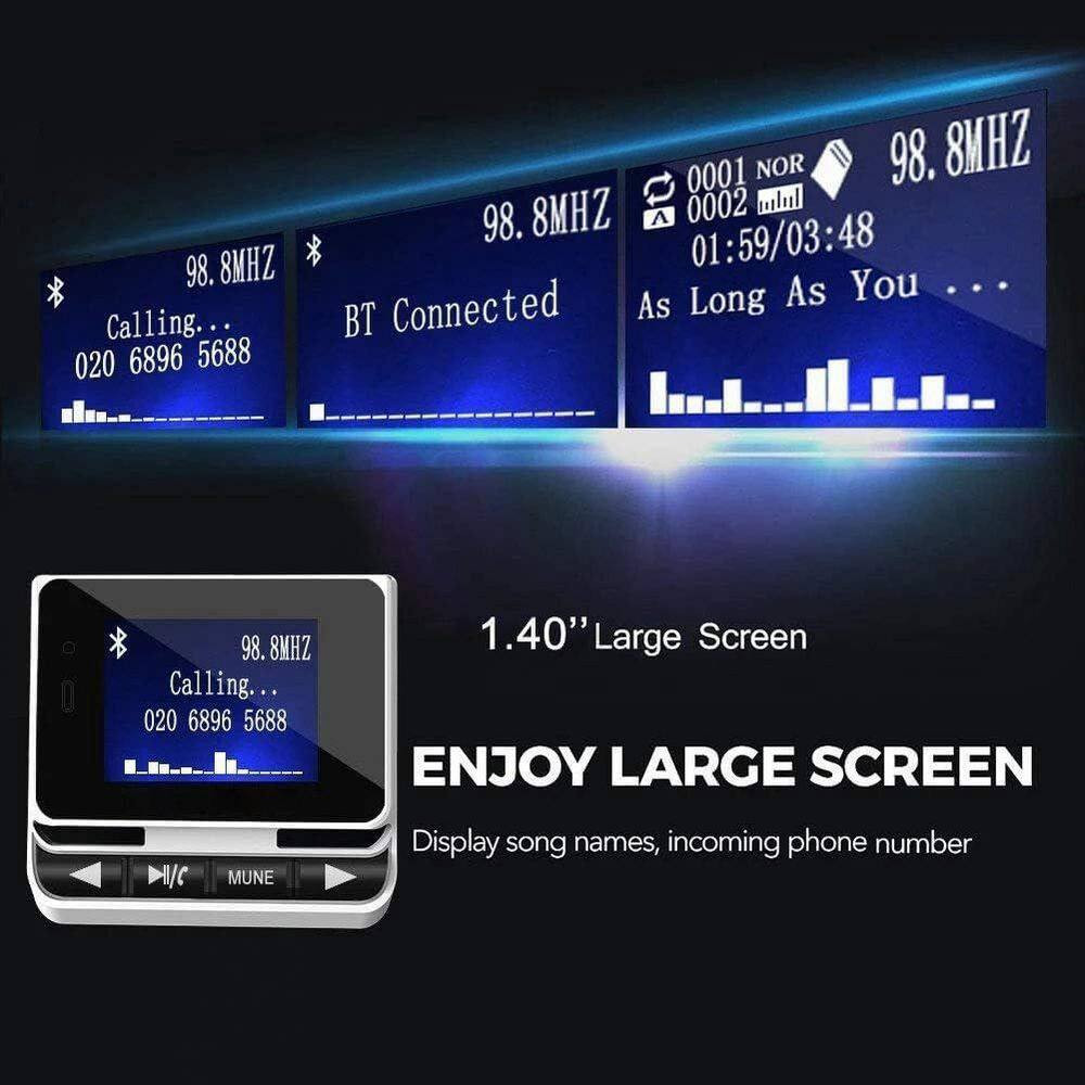 Bluetooth 5.4 FM Transmitter Car Adapter Light Switch Dual-Mic Hifi Bass Fast Ch