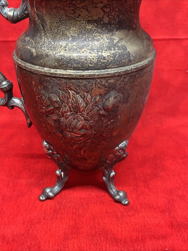 VINTAGE CHASED by SHERIDAN SILVER PLATED LIPPED ORNATE FOOTED PEDESTAL PITCHER