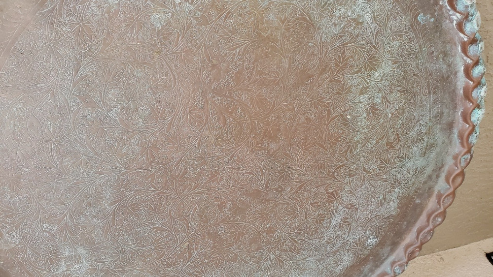 36 Inch Antique Copper Ottoman Repoussé & Chasing Serving Tray