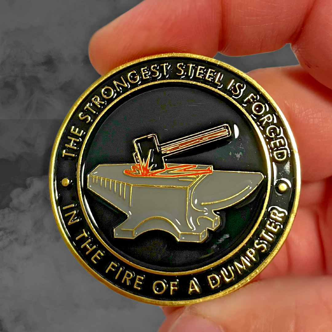 Dumpster fire coin - Fire Challenge Coin - Two Sided Color Dumpster Coin W/Stand