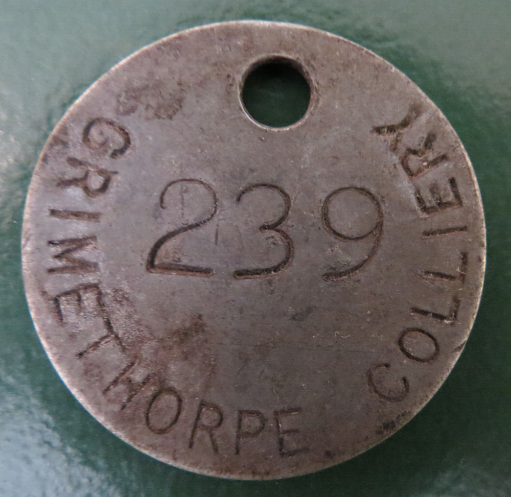 GRIMETHORPE Colliery Pit Check Tally - marked GRIMETHORPE COLLIERY 239
