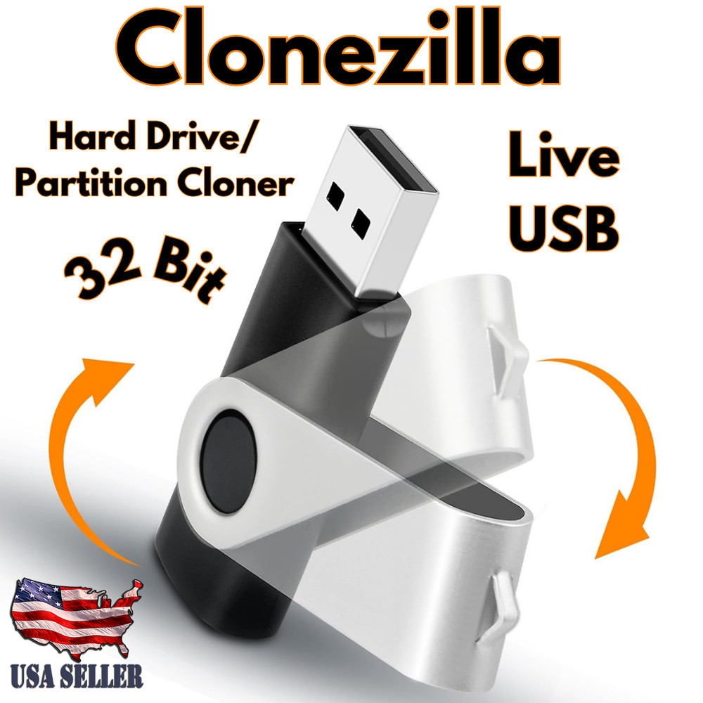 CloneZilla 32-BIT Bootable USB Live Linux Essential Tools Cloning Drives Backup