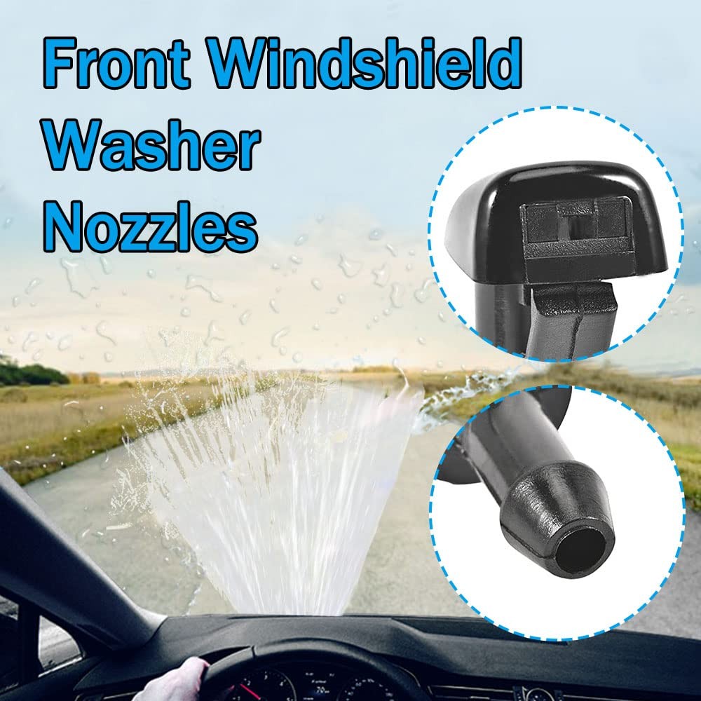 2PCS Front Windshield Washer Nozzles, Single Hole Sprayer Black
