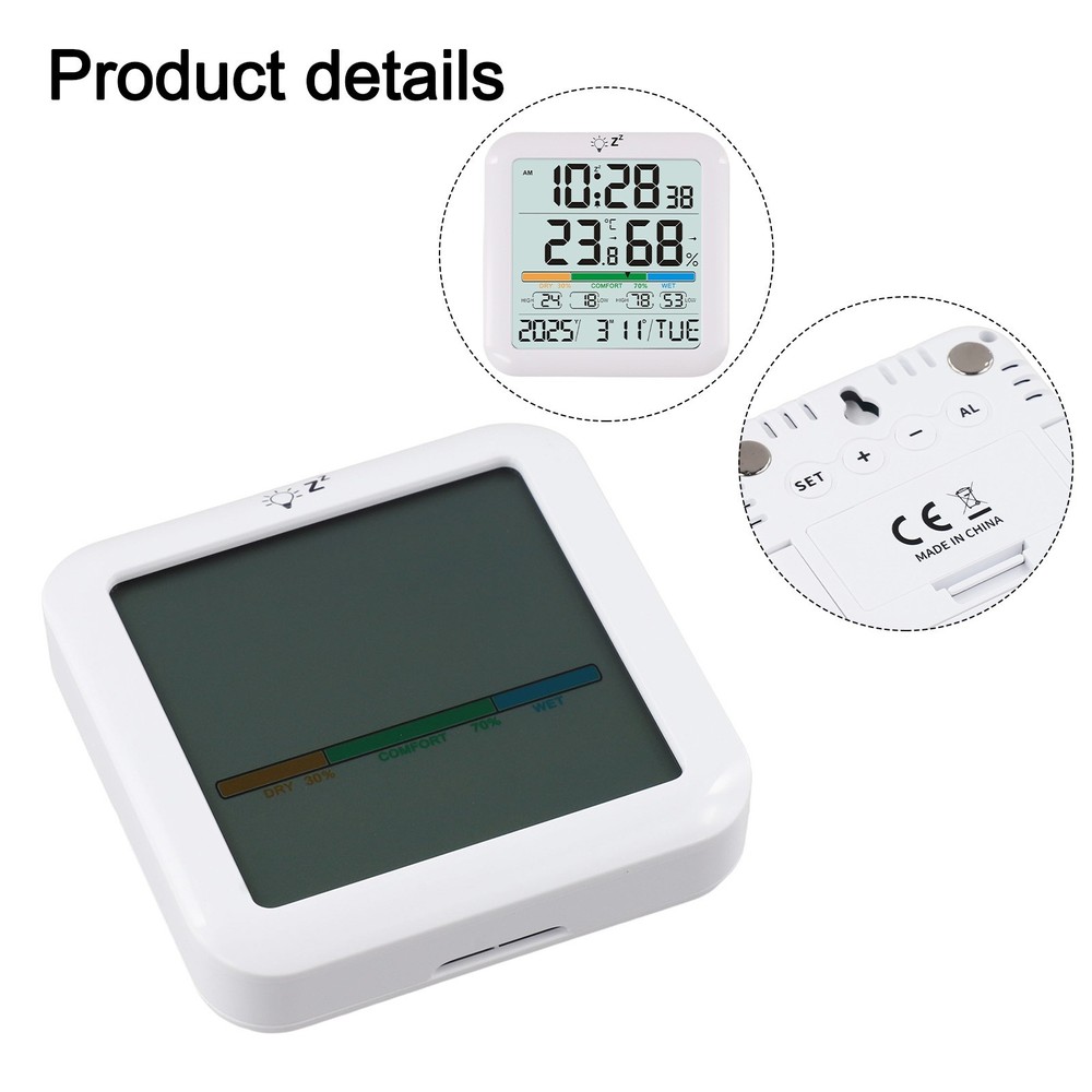Compact Indoor Wireless Thermometer Alarm Clock with Easy Read Display
