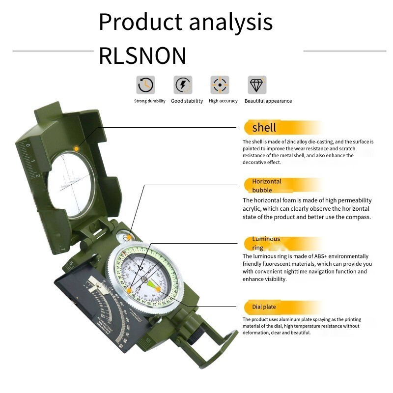 Multi Functional Military Aiming Navigation Compass with Fluorescence [