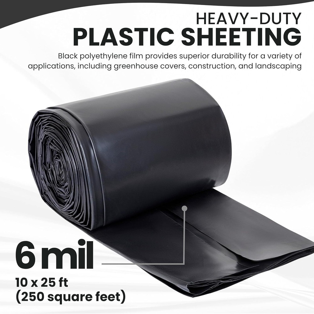 Black Plastic Sheeting for Construction, 10'x25'