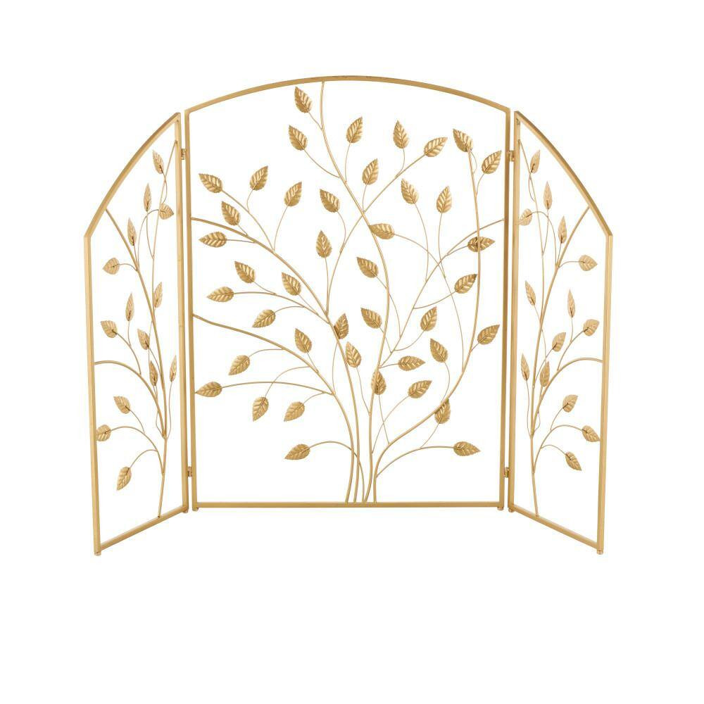 Gold Metal Leaf Foldable 3-Panel Fireplace Screen