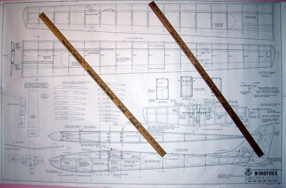 RCM WINDFREE PLAN + BUILDING ARTICLE for a 99" Wing Span RC Model Sailplane