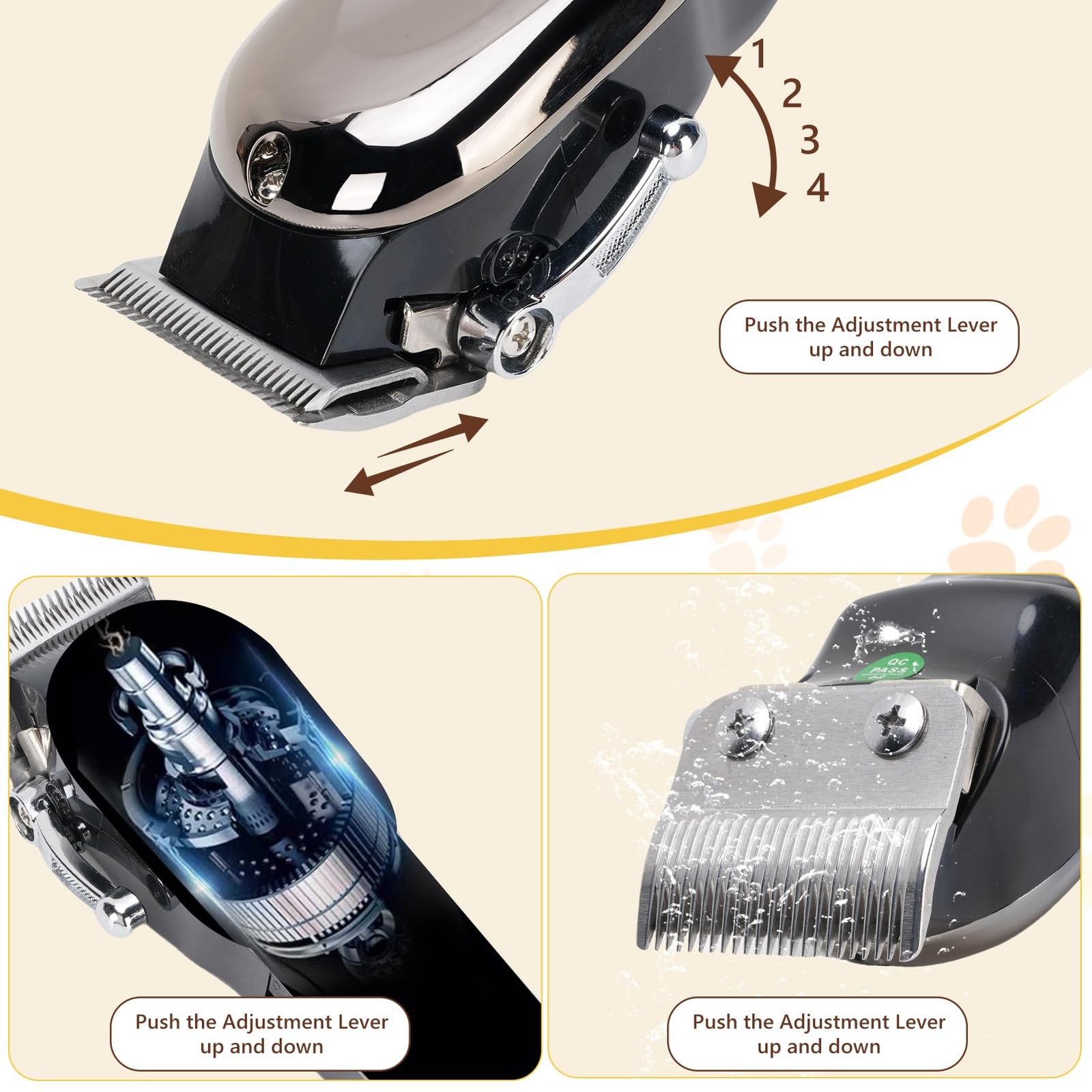 Horse Clippers, Rechargeable Cordless Horse Body Clippers, with 4 Detachable ...