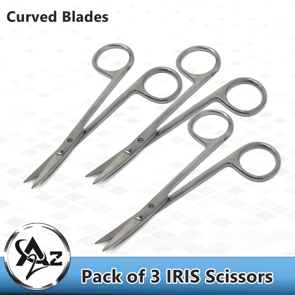 3x IRIS Scissors Curved 4.5" Dental Veterinary Surgical Instruments